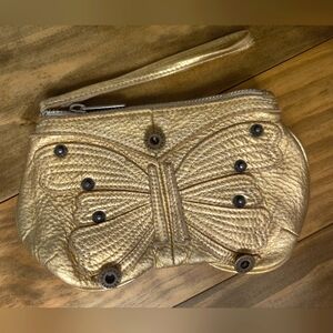 Vintage Y2K Gold Leather Butterfly Wristlet By The GAP